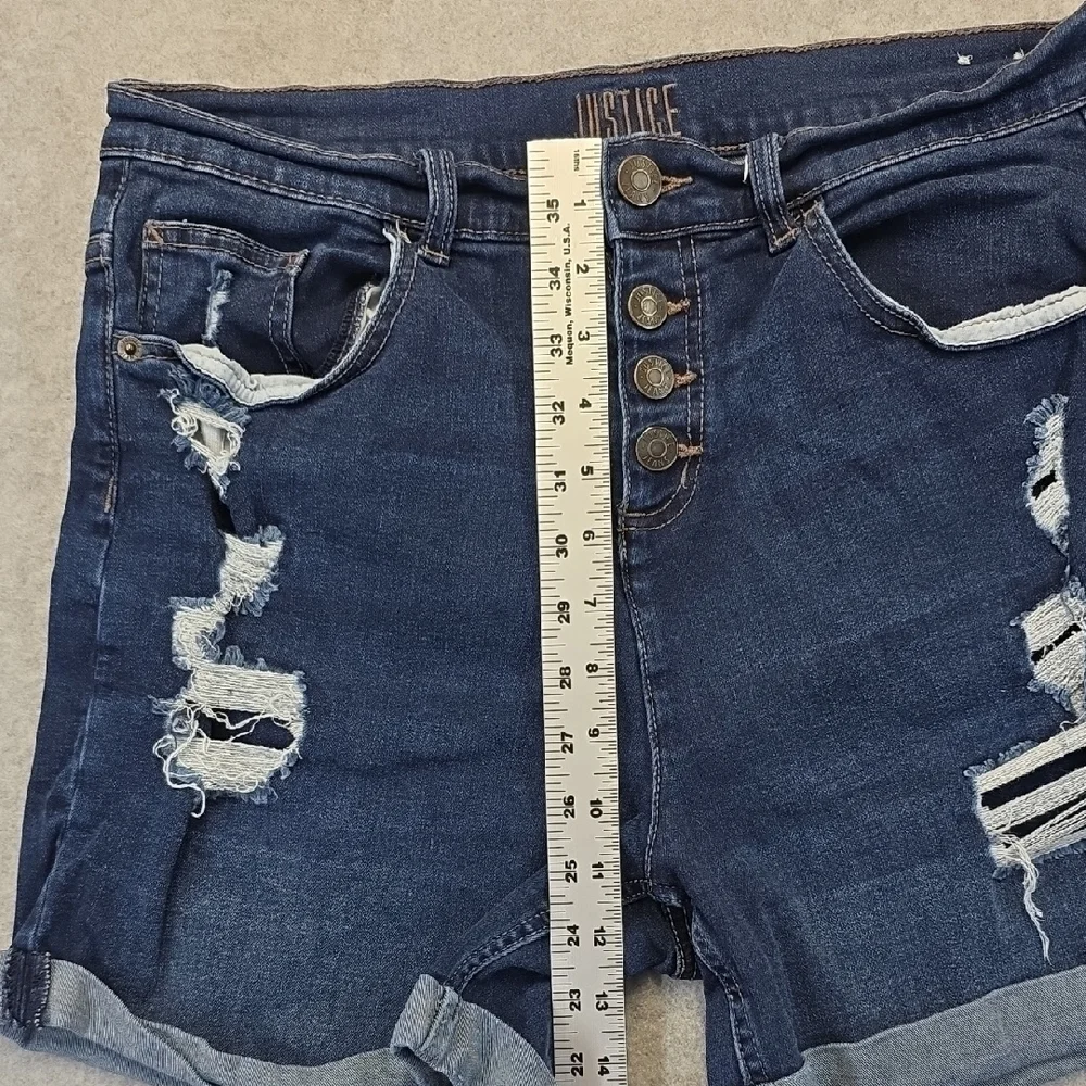 Justice Plus Size 24 Distressed Denim Shorts Button Fly Cuffed Hem